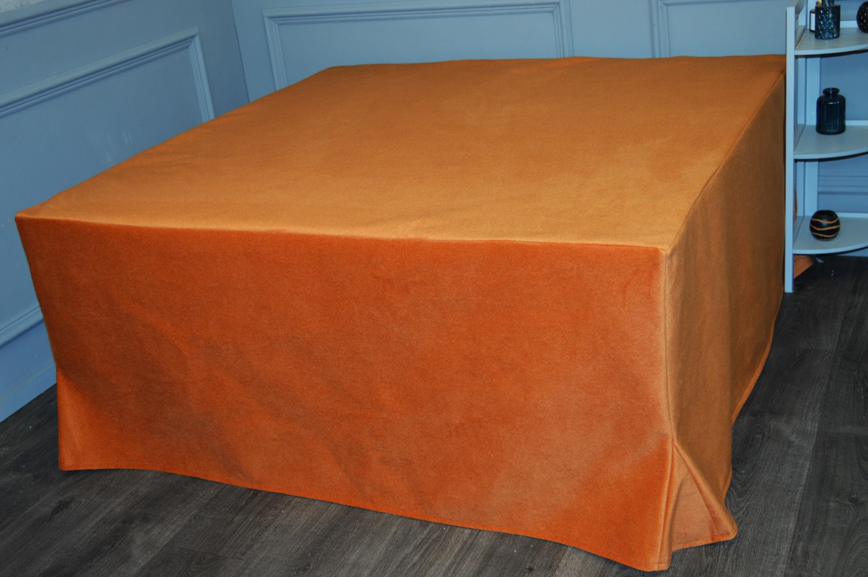 Extra Large Flat Top Removable Cover Footstool in a Burnt Orange Velvet Fabric