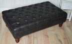 Handmade Antique Black Faux Suede  Chesterfield Footstool  Coffee Table – Footrest – Mahogany Turned Hardwood Legs
