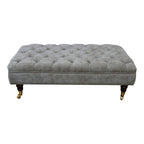 Chesterfield Style Deep Buttoned Footstool in Casino Crush Grey With Brass Castor Legs