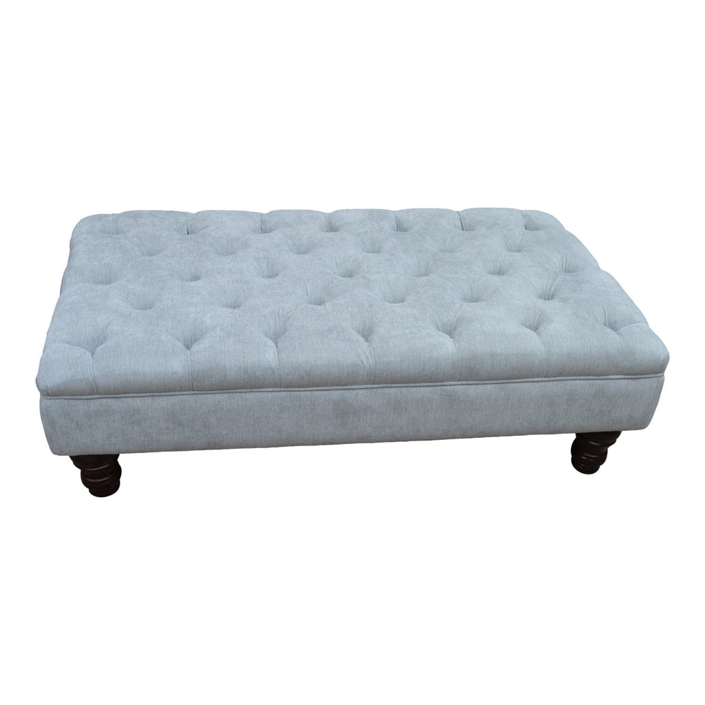 Chesterfield Deep Buttoned Footstool in Casino Crush Silver With Turned Wood Legs