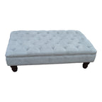 Chesterfield Deep Buttoned Footstool in Casino Crush Silver With Turned Wood Legs