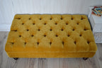 Chesterfield Deep Buttoned Footstool in a Plush Turmeric Velvet With Mahogany Turned Hard Wood Legs