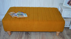 Fullted Top Footstool With Piping Trim in Turmeric Boucle Fabric With Oak HardWood Legs