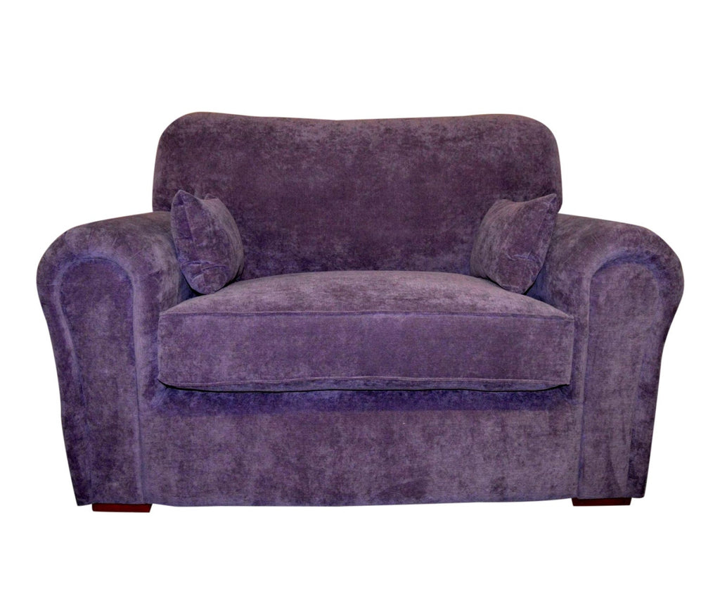 UK Made Cuddle Chair Upholstered In Casino  Plum Velvet Fabric