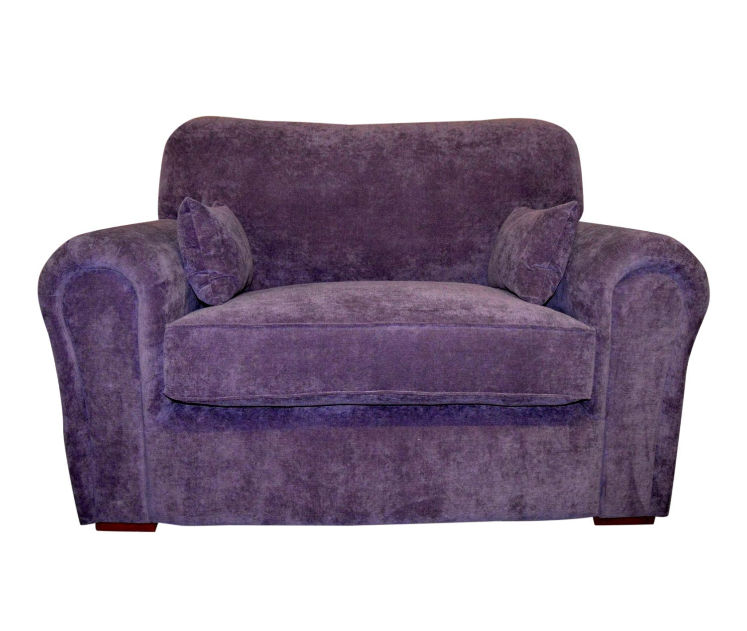 UK Made Cuddle Chair Upholstered In Casino  Plum Velvet Fabric