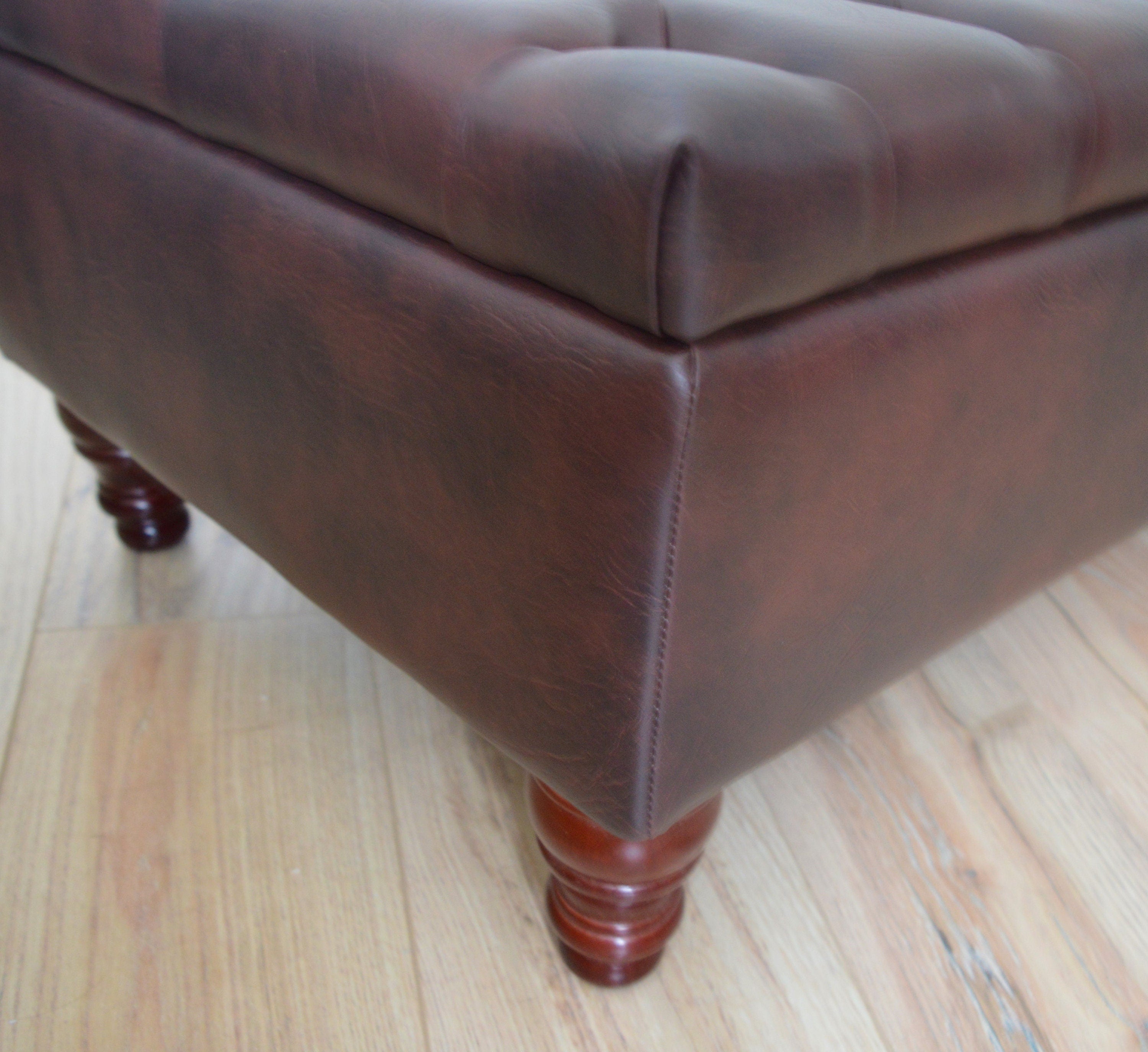 Chesterfield Deep Buttoned  Footstool With Storage in Premium Dark Brown Faux Leather