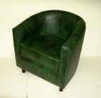 Tub Chair Upholstered In A Premium Green Faux Leather With Mahogany Wood Legs