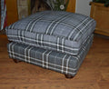 Fixed Soft Cushion Top Square Design Footstool in Gey Tarton Check  With Turned Hard Wood Feet