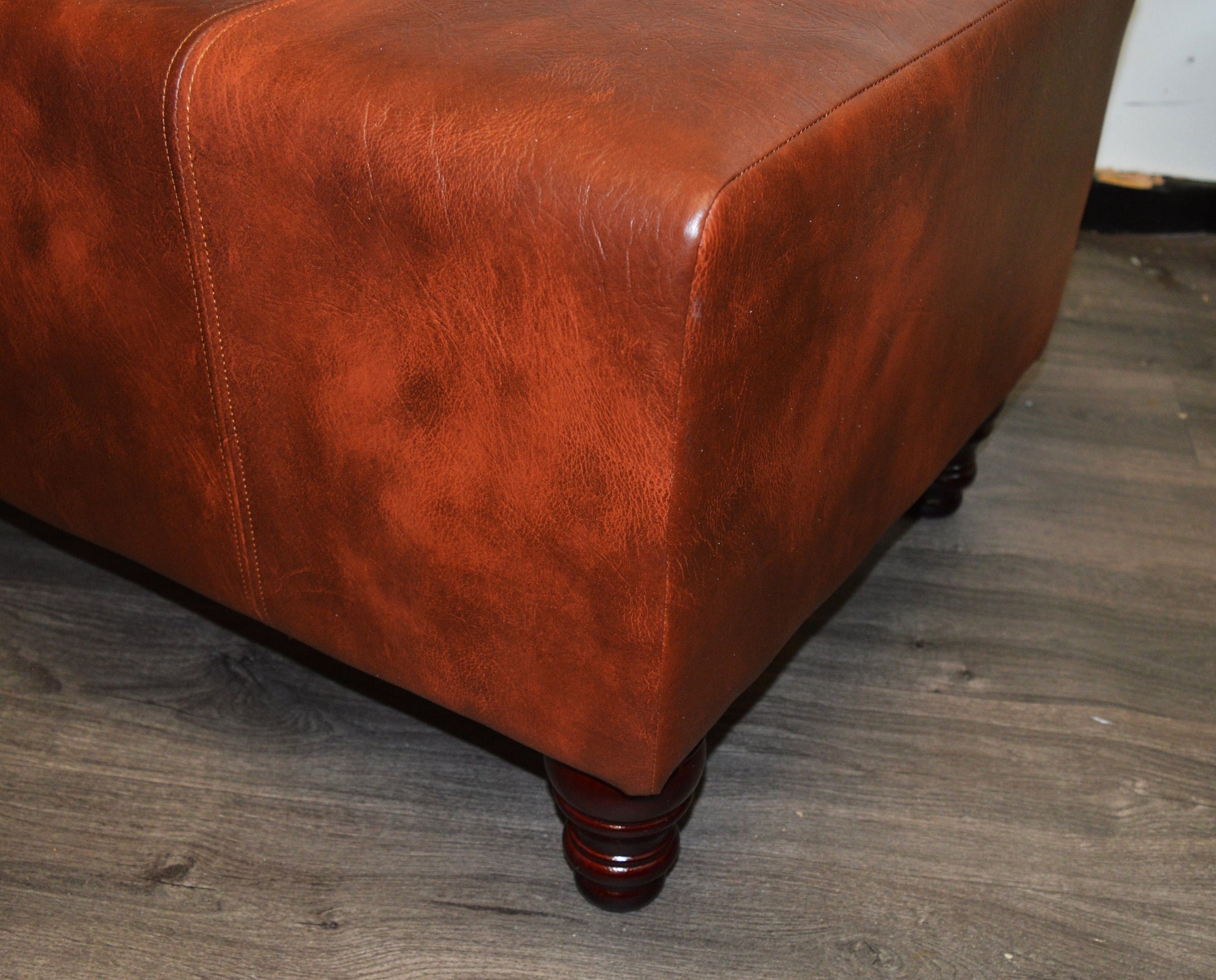 Bench Seating footstool 2str size upholstered in a Premium Chestnut Faux Leather