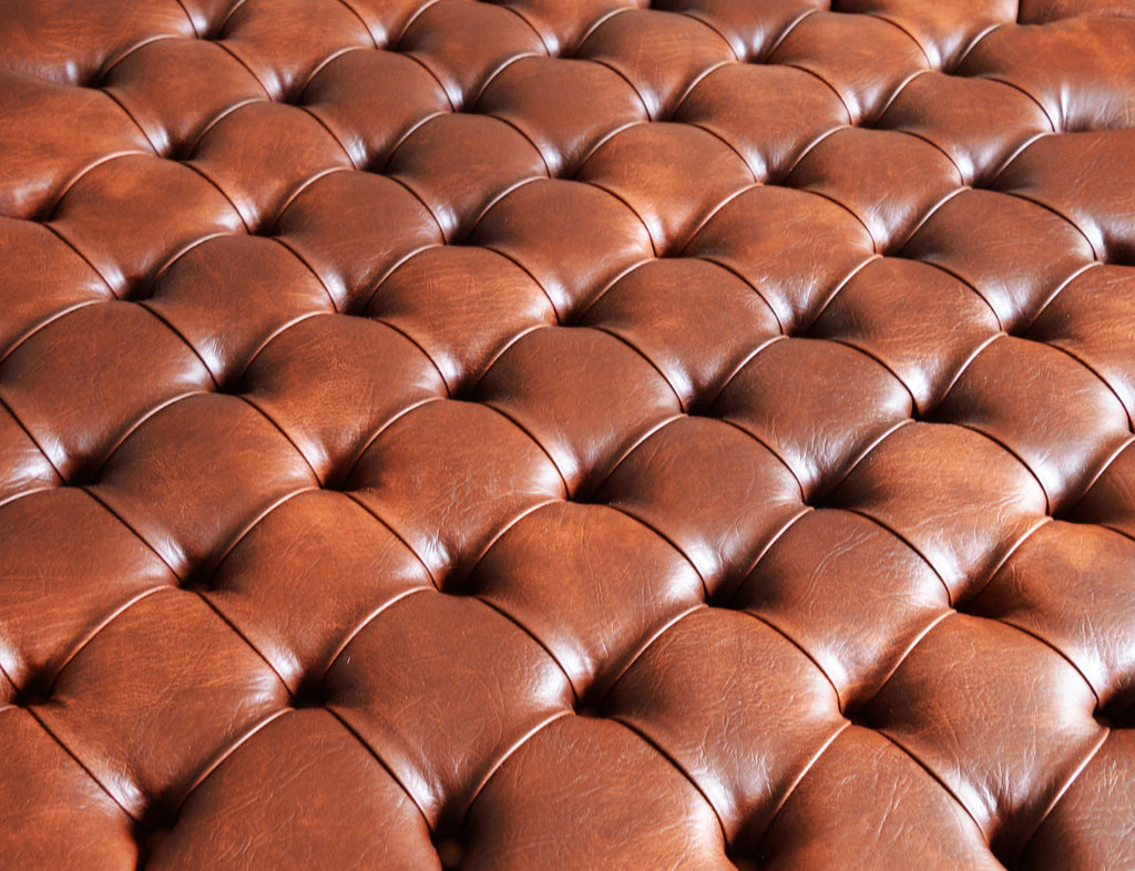 Extra Large  Square Chesterfield Style Footstool With Drum Button Base in Premium Chestnut Faux Leather