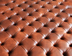 Extra Large  Square Chesterfield Style Footstool With Drum Button Base in Premium Chestnut Faux Leather