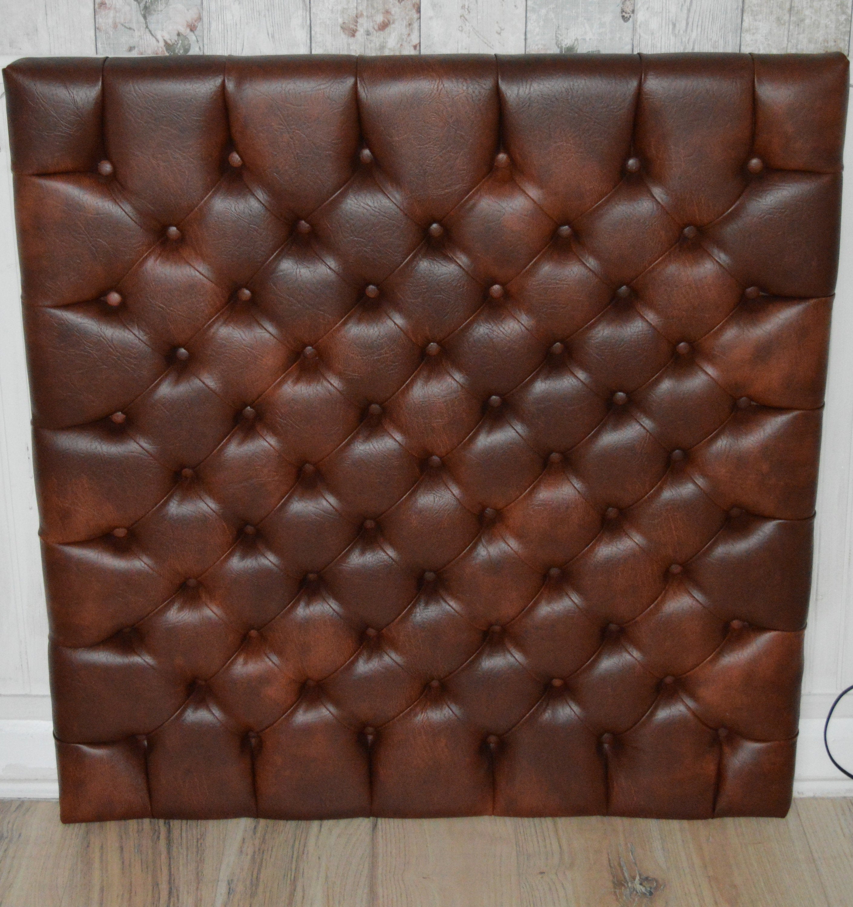 Fix To Wall 1mtr x 1mtr Deep Buttoned Headboard in Premium Chestnut Faux Leather
