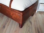 Mayfair Ottoman Footstool With Storage in Ivory Boucle Fabric With Chestnut Faux Leather Base