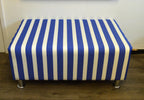 2 Str Size High Seating Bench Footstool With Fix To Wall Back Cushion in Water Resistent Coastal Blue Stripe Fabric