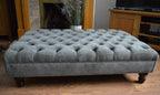 Chesterfield Extra Large Deep Buttoned Footstool in Casino Dark grey With Turned Hardwood Legs
