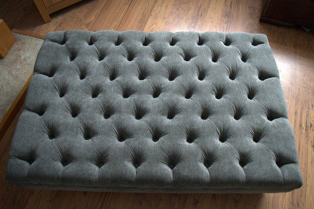 Chesterfield Extra Large Deep Buttoned Footstool in Casino Dark grey With Turned Hardwood Legs