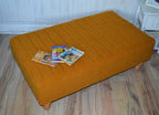 Fullted Top Footstool With Piping Trim in Turmeric Boucle Fabric With Oak HardWood Legs
