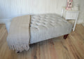 Chesterfield Style Deep Buttoned Footstool in Casino Silver Fabric  With Mahogany Hardwood Legs