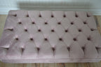 Chesterfield Deep Buttoned Footstool in Blush Pink Velvet With Mahogany Turned Hard Wood Legs