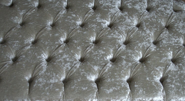 Hand Made Chesterfield Deep Buttoned Footstool in Cream Crushed Velvet With Mahogany Turned Hardwood Legs