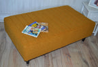 Fullted Top Footstool With Piping Trim in Turmeric Boucle Fabric With Black And Chrome HardWood Legs