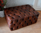 Deep Buttoned All Over Large Footstool Upholstered In a Premium Chestnut Faux Leather