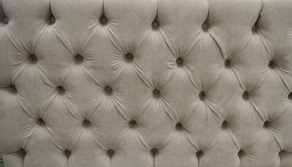 Chesterfield Style Deep Buttoned Footstool in Casino Crush Angora With Mahogany Legs