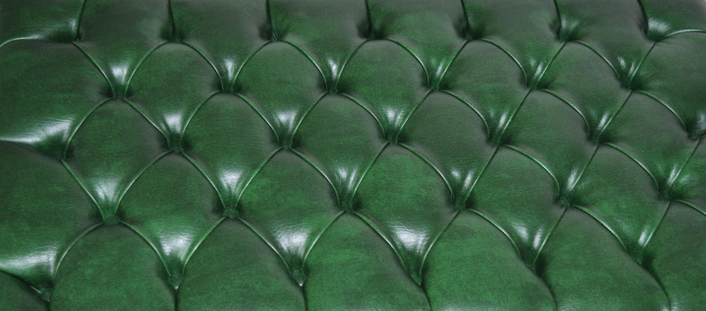 Chesterfield Style Deep Buttoned Footstool in Premium Green Faux Leather With Turned Mahogany Hardwood Legs