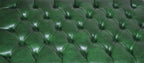 Chesterfield Style Deep Buttoned Footstool in Premium Green Faux Leather With Turned Mahogany Hardwood Legs