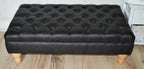 Handmade Antique Black Faux Suede  Chesterfield Footstool  Coffee Table – Footrest – Oak Turned Hardwood Legs