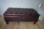 Chesterfield Deep Buttoned  Footstool With Storage in Premium Dark Brown Faux Leather