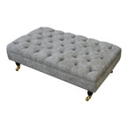 Chesterfield Style Deep Buttoned Footstool in Casino Crush Grey With Brass Castor Legs