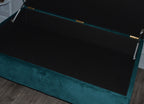 Chesterfield Deep Buttoned Storage Ottoman Footstool in Teal Velvet With Mahogany Turned Hard Wood Legs