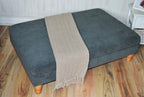 Extra Large Flat Top Footstool With Piping Detail  in Grey Velvet With Oak Turned Hard Wood Legs