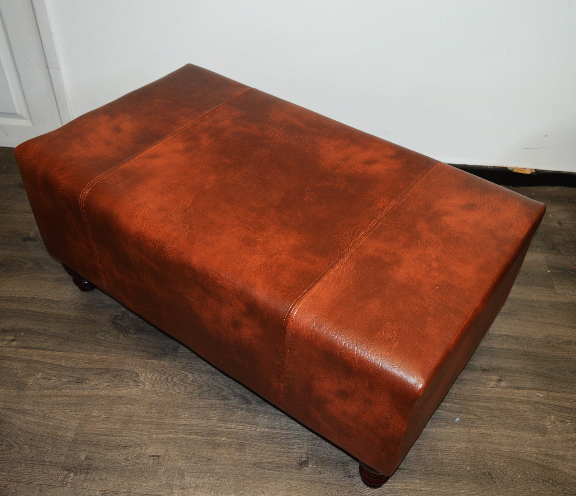 Bench Seating footstool 2str size upholstered in a Premium Chestnut Faux Leather