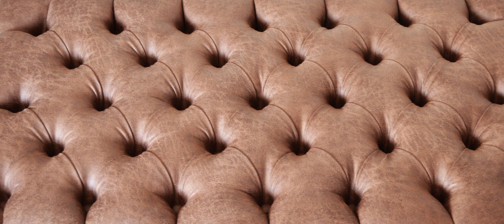 Handmade Antique Brown Faux Suede  Chesterfield Footstool – Ottoman – Coffee Table – Footrest – Mahogany Turned Hardwood Legs