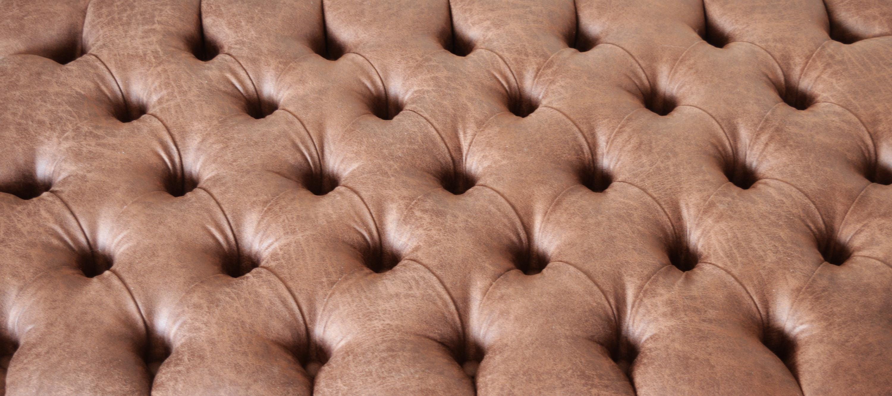 Handmade Antique Brown Faux Suede  Chesterfield Footstool – Ottoman – Coffee Table – Footrest – Mahogany Turned Hardwood Legs