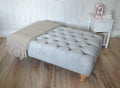 Chesterfield Style Deep Buttoned Footstool in Casino Silver Fabric  With Oak Hardwood Legs