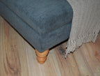 Extra Large Flat Top Footstool With Piping Detail  in Grey Velvet With Oak Turned Hard Wood Legs