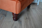 Chesterfield Deep Buttoned Footstool in Orange Velvet With Mahogany Turned Hard Wood Legs