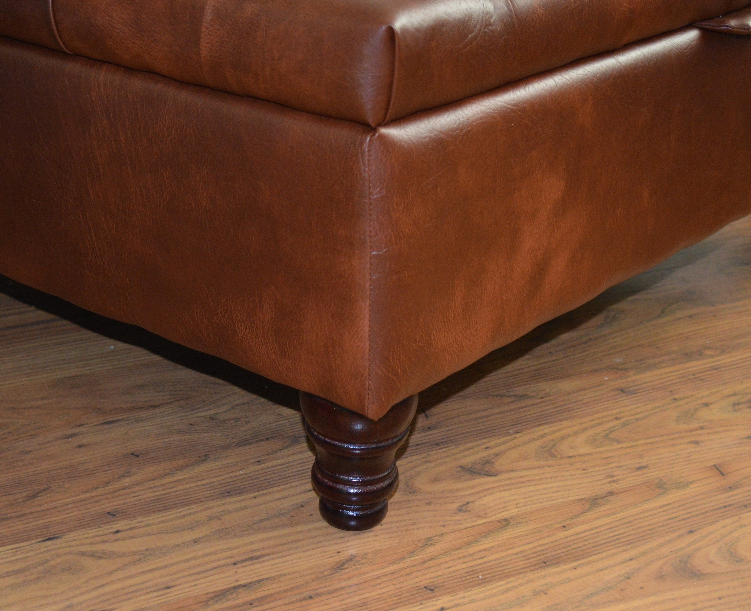 Extra Large Storage Square Chesterfield Deep Buttoned Footstool in Premium Chestnut Faux Leather