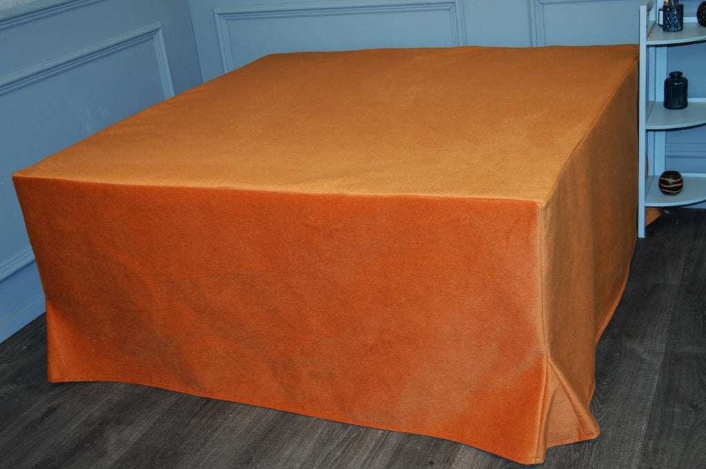 Extra Large Flat Top Removable Cover Footstool  in a Burnt Orange Velvet Fabric