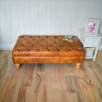 Handmade Faux Leather Chesterfield Footstool – Multifunctional Ottoman/Coffee Table/Footrest - Easy Clean Surface