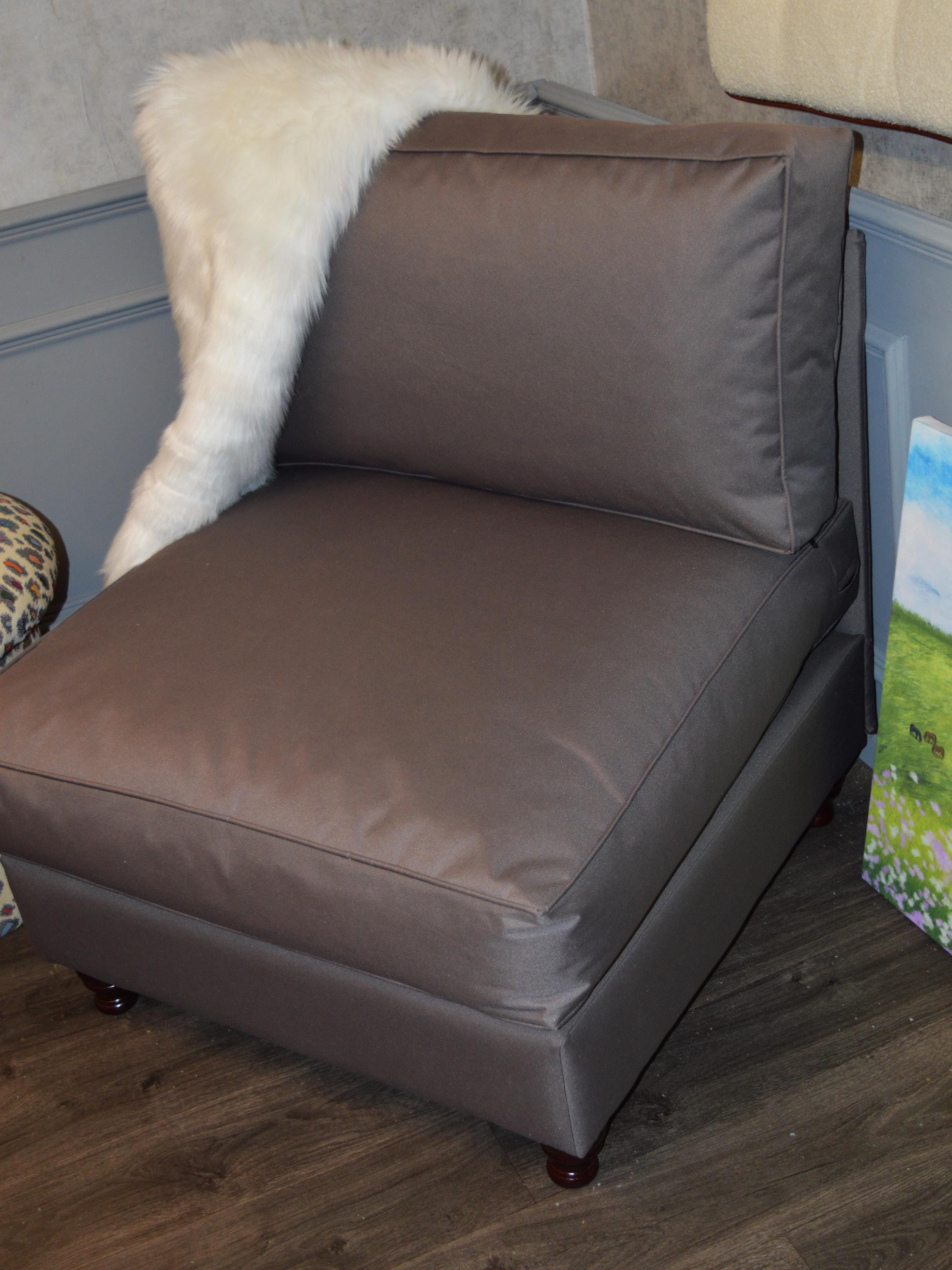 Stylish Chair For Indoor And OutDoor Use in Grey Water Resistant Fabric With Mahogany Wood Legs