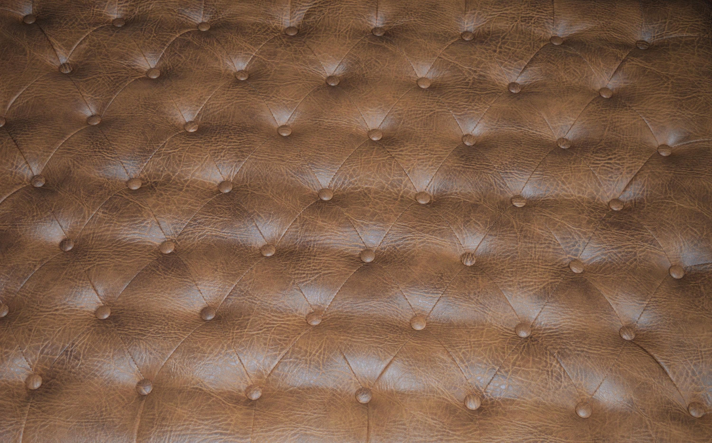 Chesterfield Extra Large Top Stitch Design Buttoned Footstool in Premium Tan Faux Leather With Mahogany Turned Hardwood Legs