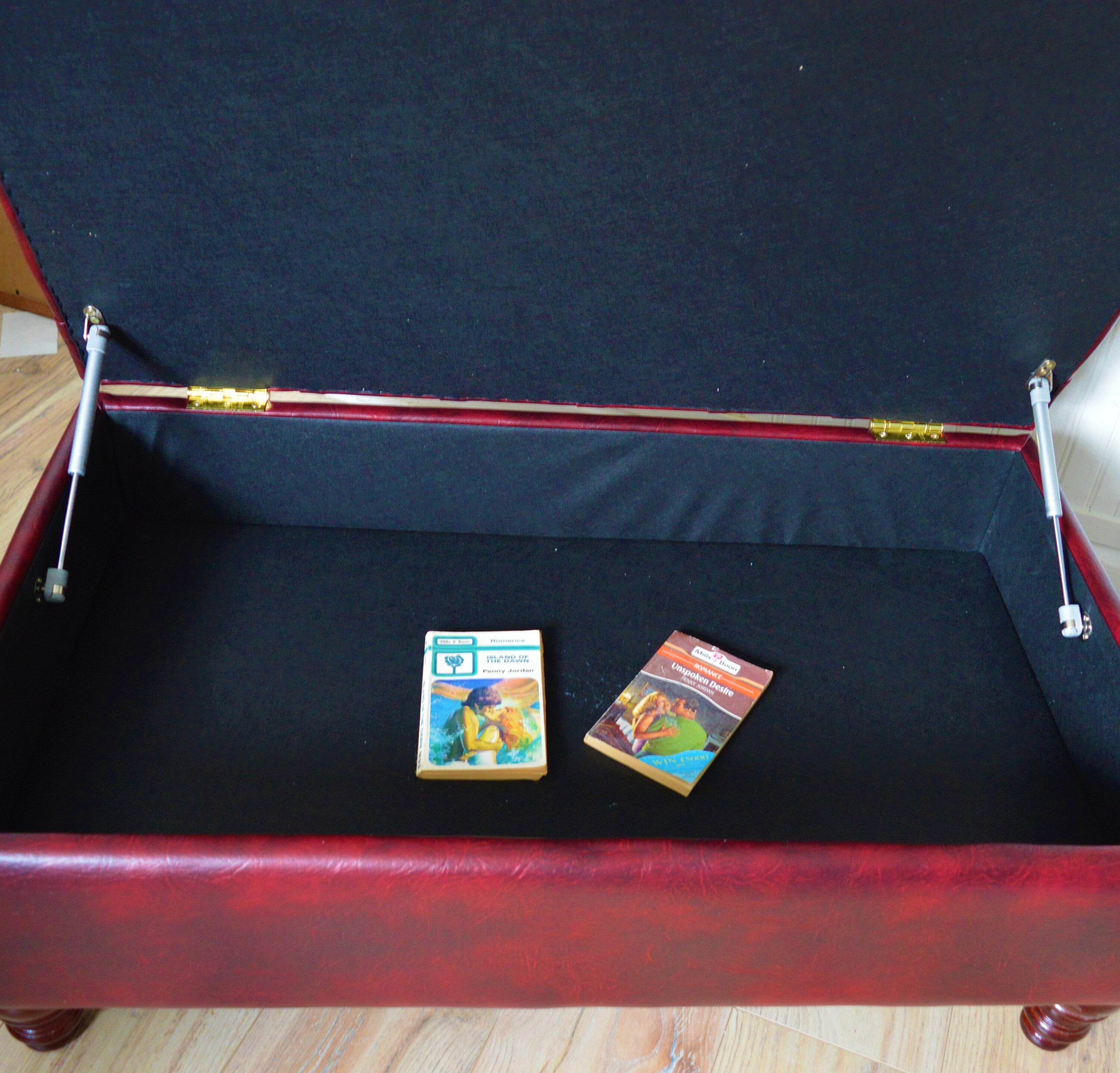 UK Made Chesterfield Deep Buttoned  Footstool With Storage in Premium Wine Faux Leather