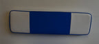 2 Str Size High Seating Bench Footstool American Diner Design With Fix To Wall Back Cushion in Blue and White Faux Leather With Chrome Legs.