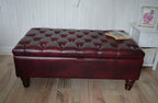 UK Made Chesterfield Deep Buttoned  Footstool With Storage in Premium Wine Faux Leather
