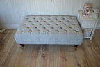 Handmade Matt Velvet Silver Chesterfield Footstool – Ottoman/Coffee Table/Footrest – Turned Mahogany Wood Castor Legs