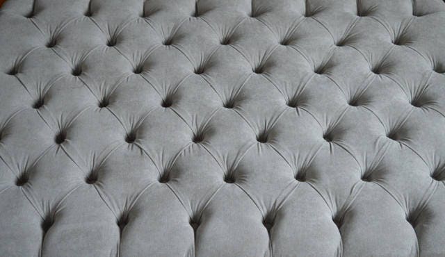 Chesterfield Extra Large Deep Buttoned Footstool in Premium Casino Silver Fabric With Turned Hardwood Legs